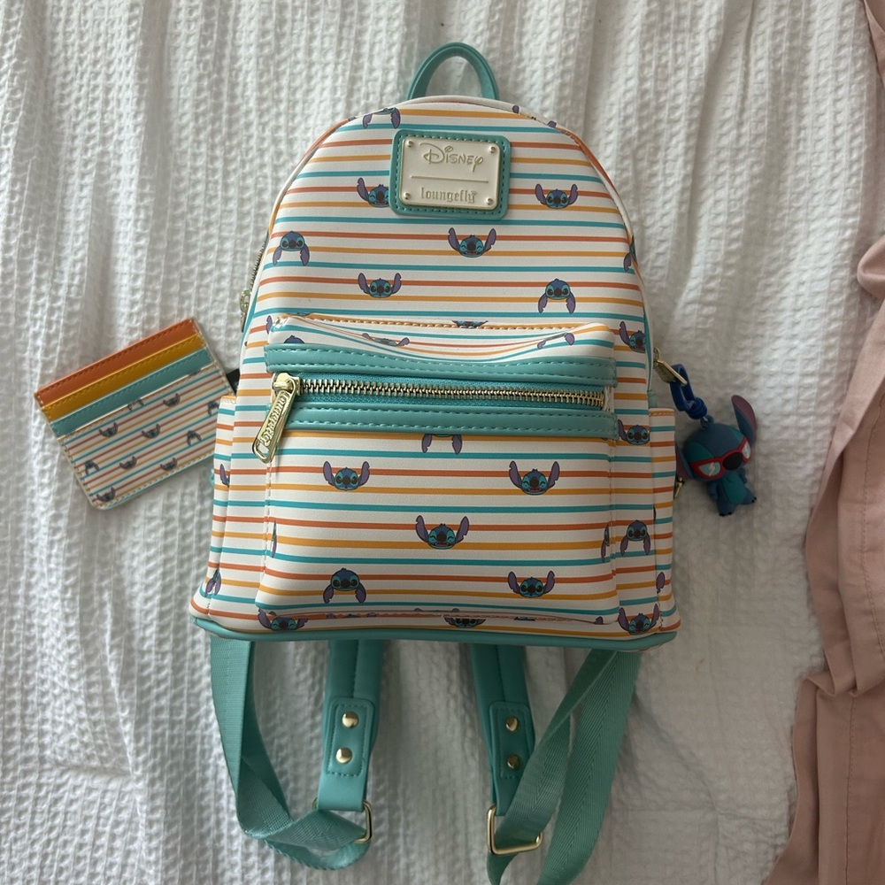 Disney Loungefly retro Striped Stitch Backpack with wallet